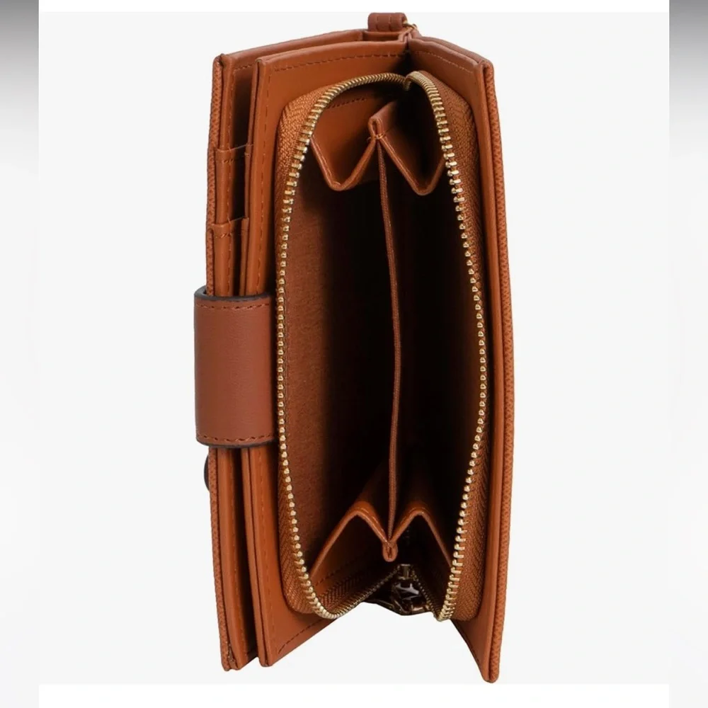 Ellen Tracy nwt Saffiano Zip Around Indexer Wallet wristlet in cognac